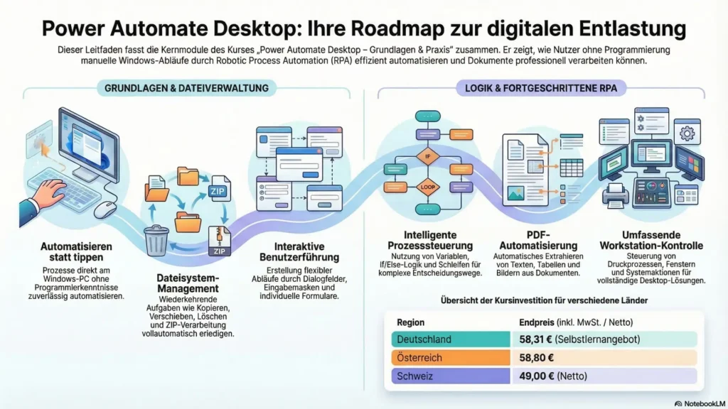 Power Automate Desktop – Grundlagen & Praxis Von den ersten Schritten bis zu leistungsfähigen Desktop‑Automatisierungen – einfach erklärt und sofort umsetzbar.